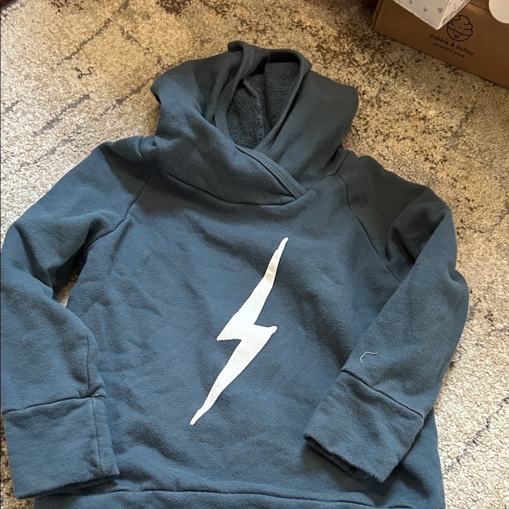 Kids Hooded Sweatshirt with White Lightning Graphic - Slate Blue